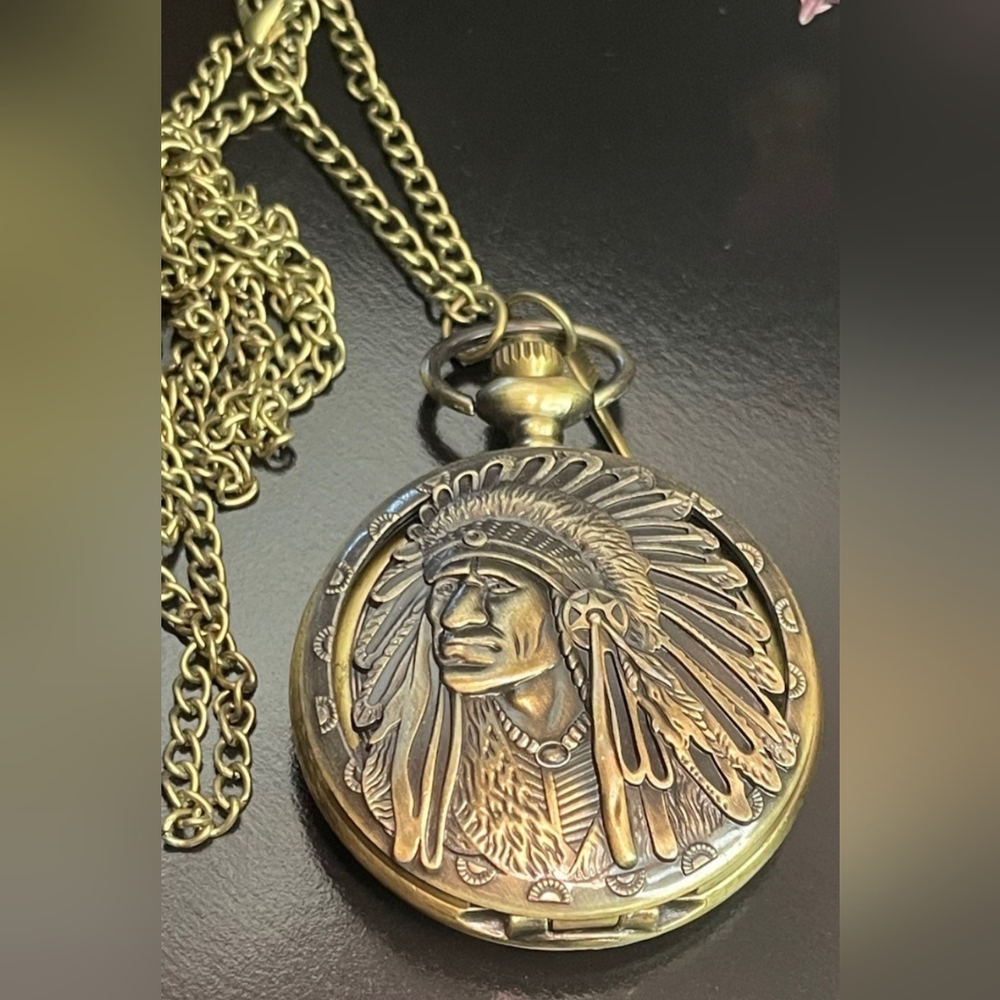 New Native American quartz pocket watch.  Choose color